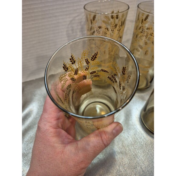 Vintage Libbey Franco Wheat Print Glasses Set Of 5 - Picture 7 of 12